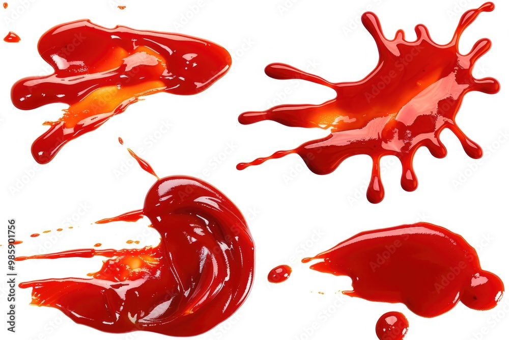 Poster a group of red liquid splashes on a white surface