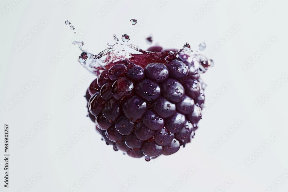 Poster A ripe raspberry falls into the calm water, creating ripples
