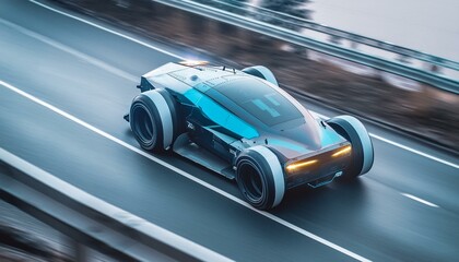 Futuristic cyberpunk heavy duty car with big wheels