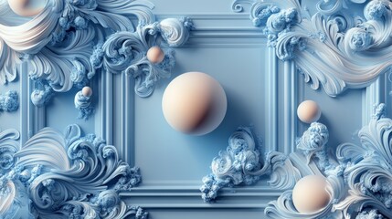 Abstract 3D Design with Soft Blue Elements