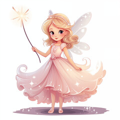 small fairy in a pink airy dress with magical wand
