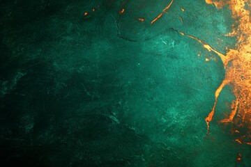 Abstract grunge background with green and gold tones. The texture is rough and uneven, creating a visually interesting and dynamic surface.  Perfect for design projects, backgrounds, or overlays.