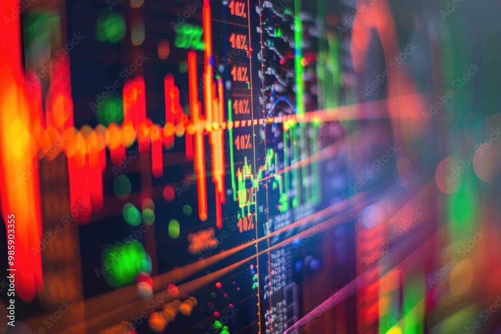 Poster A close-up view of a stock market display showing various stocks and financial data