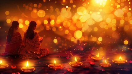 A romantic scene with two people sitting together in front of candles, perfect for valentines day or anniversary celebrations