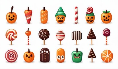 halloween icons set. halloween pumpkin icons. halloween set of cake. set of sweets halloween
