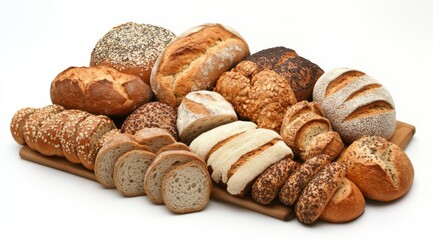 Assorted breads on a white background