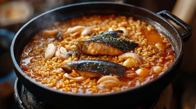 Caldero del Mar Menor, a preparation of rice and fish cooked in a pot.