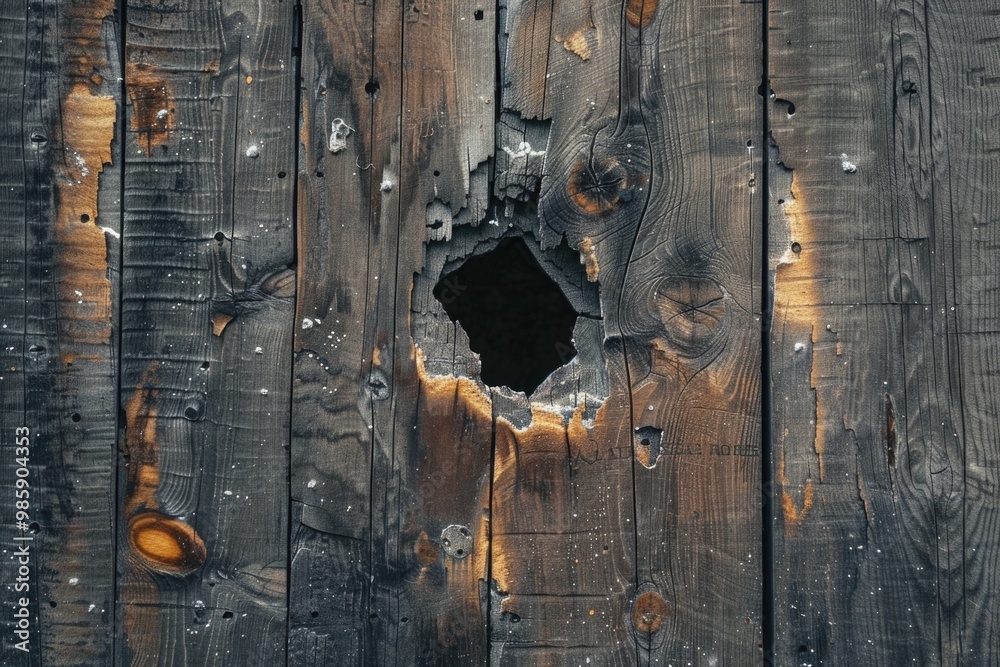 Canvas Prints A hole in a wooden wall with a hole in it