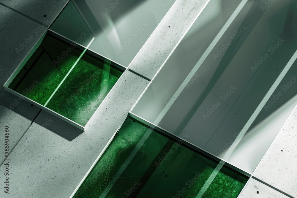 Aufkleber a close-up shot of a modern building with prominent green glass windows, suitable for architecture o