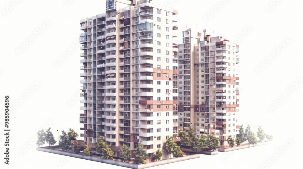 Poster a tall structure with multiple balconies on its rooftop, ideal for use in urban cityscape or archite