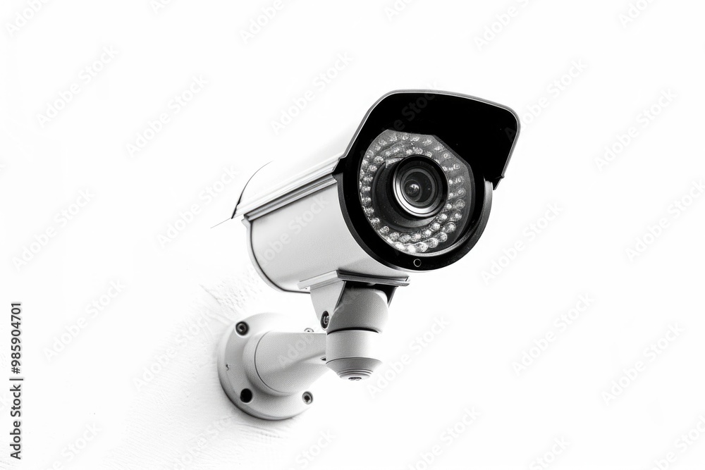 Poster a security camera is mounted on the side of a building, providing surveillance and monitoring