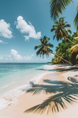 Tropical beach with palm trees, perfect for background and relaxation. vertical