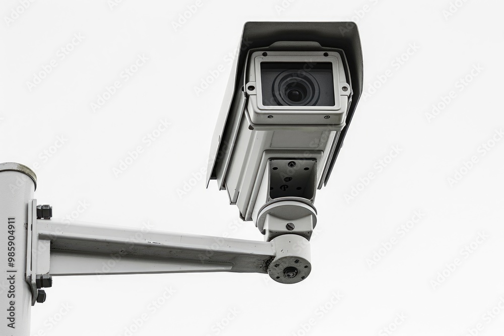 Poster a close-up shot of a camera mounted on a pole, ideal for use in surveillance or construction setting