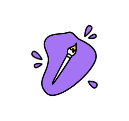 Illustration of a paint brush art supplies with paint splat behind, matching craft materials graphics icon elements