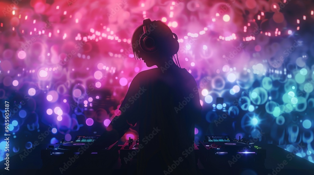 Aufkleber a musician plays instruments in front of a colorful and lively background, perfect for illustrations