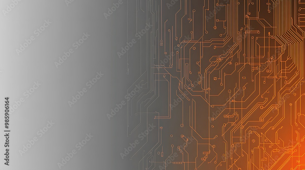 Poster Abstract Circuit Board with Orange Lines on Gradient Background