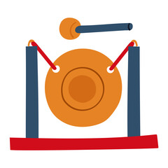 Vector golden martial arts gong highlighted on a white background. A gold hanging plate with a kick stick for the beginning and end of boxing, kickboxing or wrestling. Desktop item