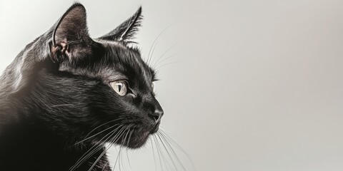 A close-up shot of an adorable black cat against a clean white background, ideal for pet-related branding or feline photography.