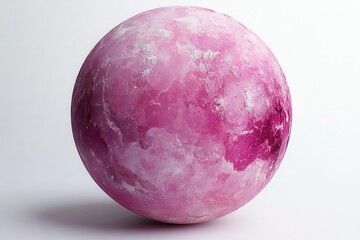 ethereal pink planet suspended in cosmic void its delicate surface texture highlighted against stark white background otherworldly beauty in celestial isolation