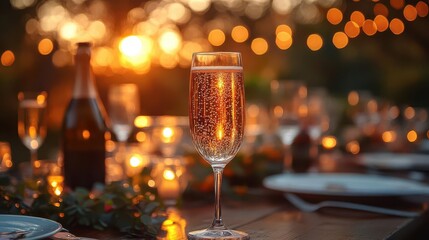 ethereal outdoor celebration twinkling fairy lights dreamy bokeh effect soft focus champagne bubbles gossamer fabrics magical atmosphere