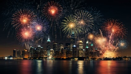 Captivating fireworks display over a city skyline.