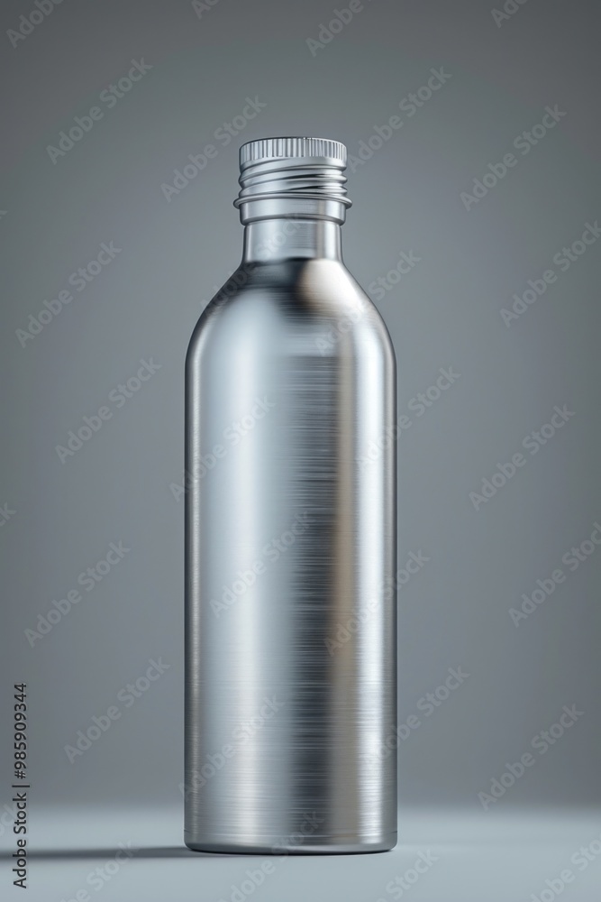 Wall mural A single metal bottle with a metal cap sitting on a table