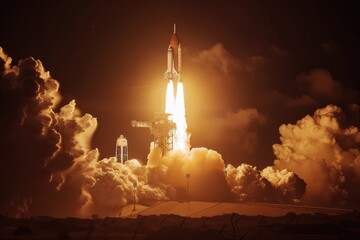 A space shuttle lifting off into the sky