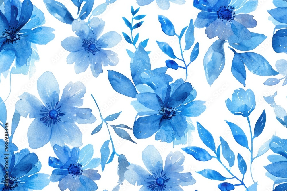 Aufkleber a delicate pattern of blue flowers on a white background, ideal for use in designs and layouts where