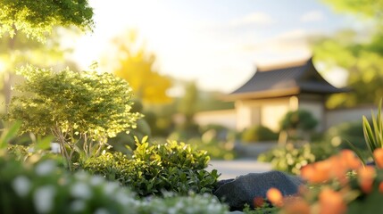 Peaceful Japanese Garden with Sunbeams