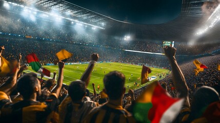 Excited fans cheer on their team at a soccer game.