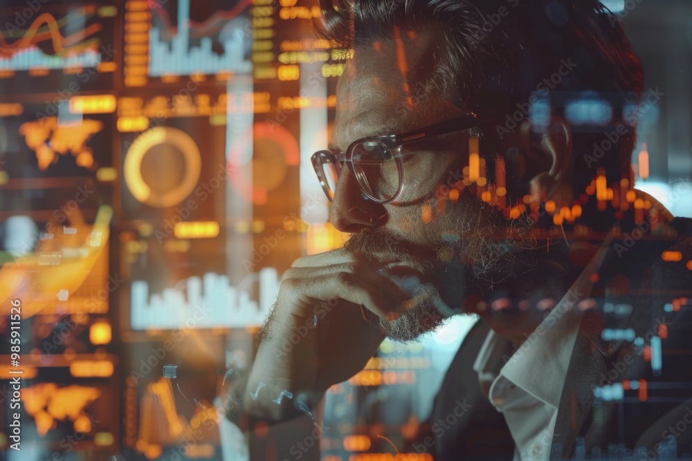 Aufkleber a person examining a computer screen with glasses on