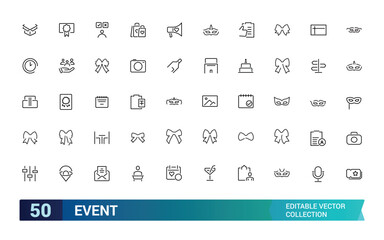 Event planning outline icons collections, Event organisation icons for web and mobile app. Management, wedding, Outline icons collection. editabale stroke icons set.