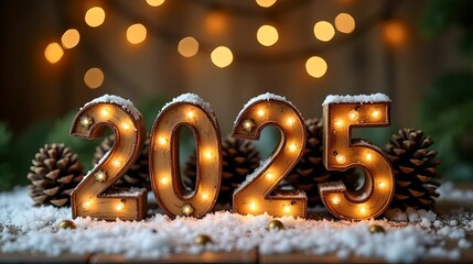 Golden Happy New Year 2025 Balloons with Confetti
