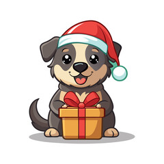 A Dog wearing a Santa hat and a gift, Christmas Vector art illustration