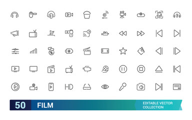 Film Media icons collection, Icons big set for design. minimal thin line web icon set. Outline icons collection. editabale stroke icons set.