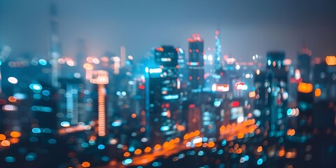 Dreamy Urban Skyline with Blue and Orange Glow
