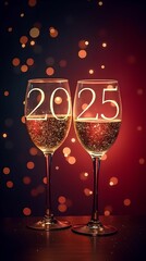 Banner 2025, New Year background, gold, luxury bokeh
