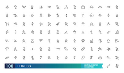 Set of line icons related to Fitness, gym. Outline icon collection. minimal thin line web icon set. editabale stroke icons set.