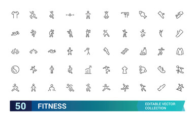 Set of line icons related to Fitness, gym. Outline icon collection. minimal thin line web icon set. editabale stroke icons set.