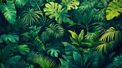 Lush Green Tropical Foliage Background