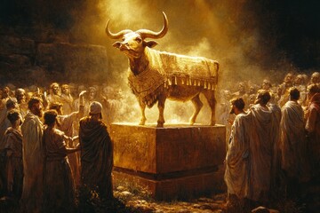 The Golden Calf: A Biblical Symbol of Idolatry, representing sin, disobedience, idolatry, false worship, and the dangers of materialism.