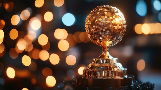 Academic achievement recognition with awards being presented, celebratory atmosphere, bright lighting, high detail