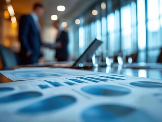 Business strategy planning session with executives analyzing charts, corporate boardroom, high detail, bright lighting