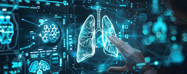 Digital background featuring human lungs with medical and technological elements, perfect for an online presentation on the subject of organ transplants