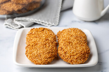 Ramadan sweets background. Cookies of El Fitr Islamic Feast. Egyptian cookies 