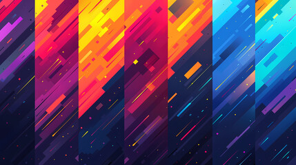 Abstract colorful geometric shapes and lines in a dynamic composition.