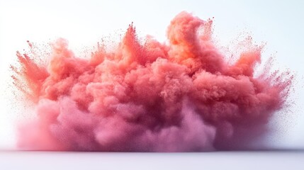 Fototapeta premium explosive burst of vibrant pink and red powder frozen midair against stark white background cloudlike formations create abstract sculptural shapes