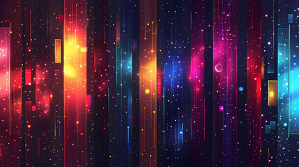 Abstract digital art with vibrant colors and glowing lines reminiscent of a cosmic landscape.