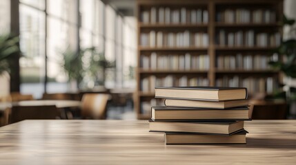 Stack of Books on Wooden Table