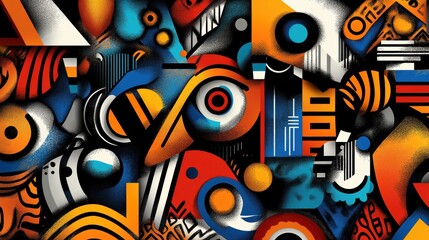 Obraz premium Abstract Colorful Geometric Pattern with Eye Motifs